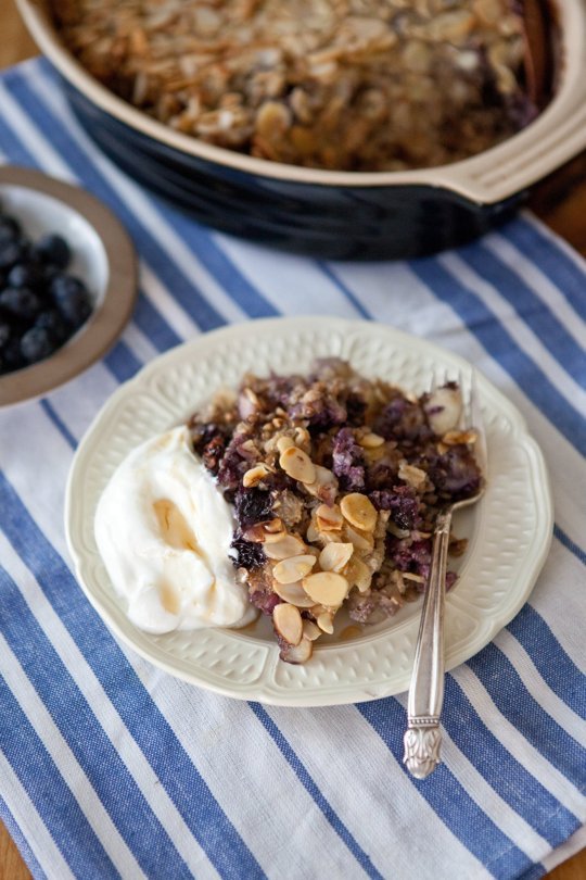 Baked Buckwheat Oatmeal with Blueberries and Almonds