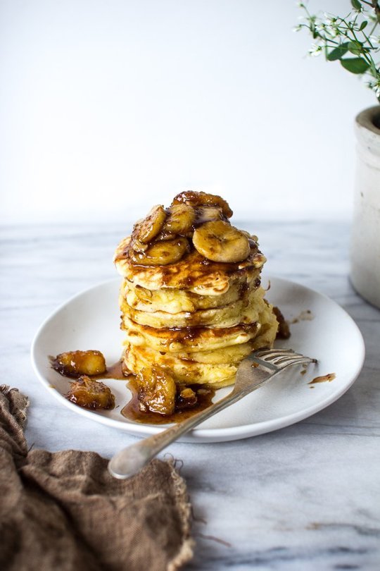 A Stack of Bananas Foster and Walnut Pancakes