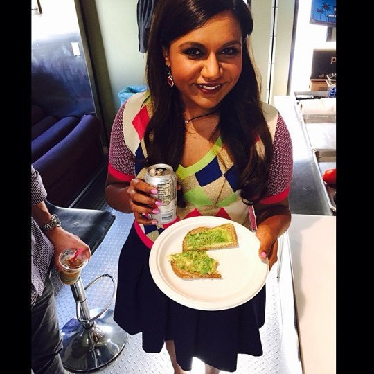 Mindy Kaling eating avocado toast