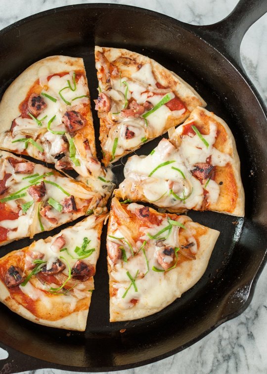 Stovetop Skillet Pizza - Sliced in Pan