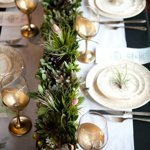 Long wooden planter centerpiece