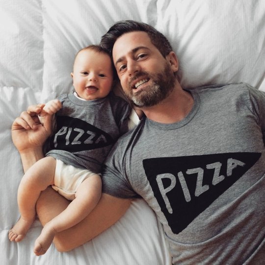 Matching dad and baby pizza t-shirts