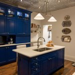 Blue kitchen with tin ceiling