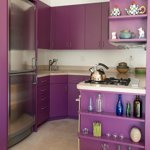 Kitchen with tall purple cabinets