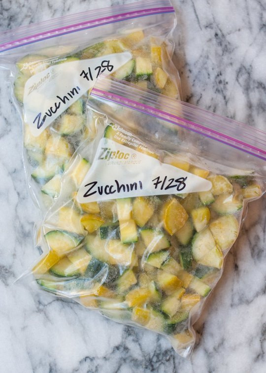 Bags of frozen zucchini