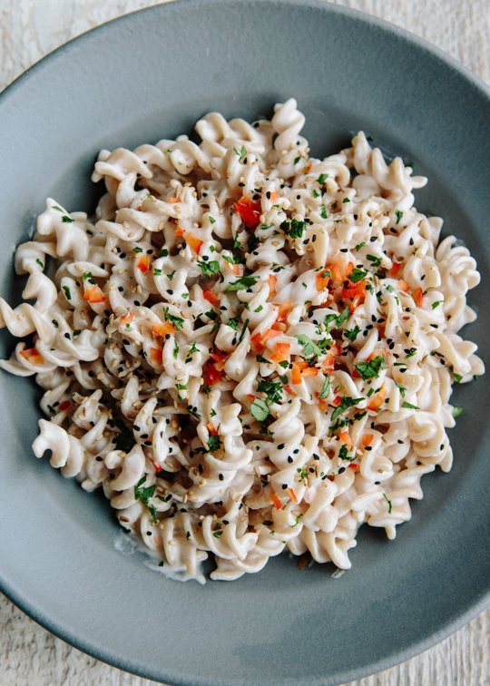 Fusilli with Tahini Yogurt Sauce and Nigella Seeds