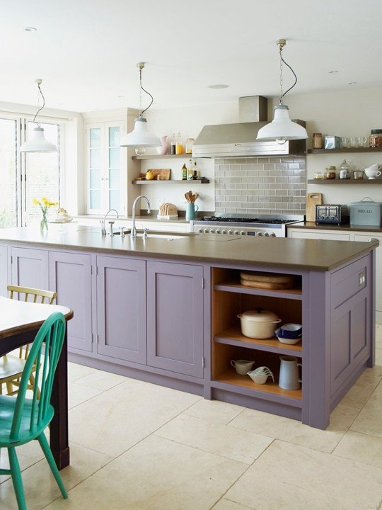 Purple painted island counter