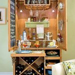 Unfinished wood cabinet turned into a bar