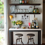 Console and floating shelves home bar