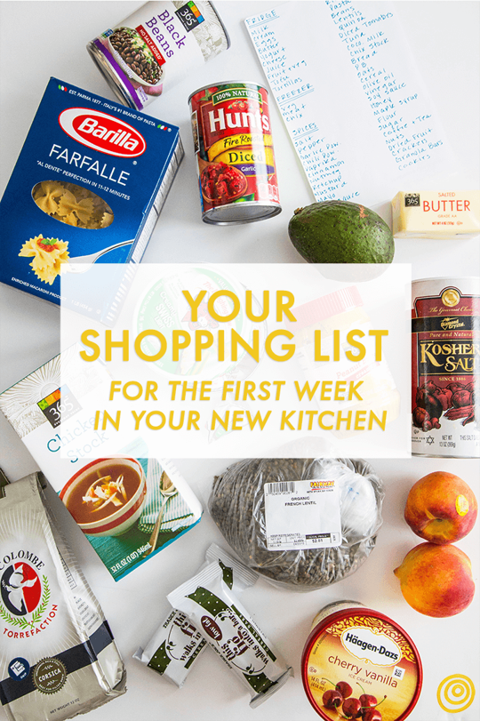 Shopping list for first week in new kitchen