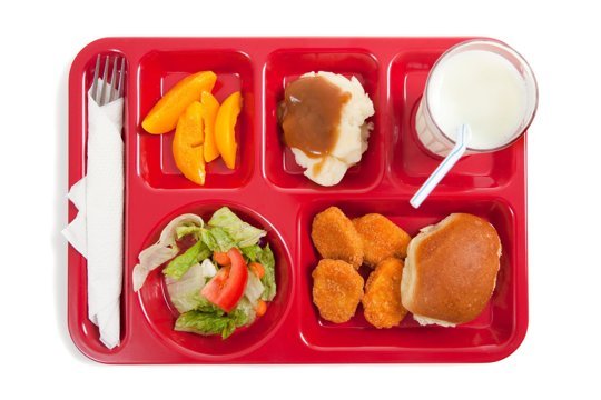 School lunch on a tray.