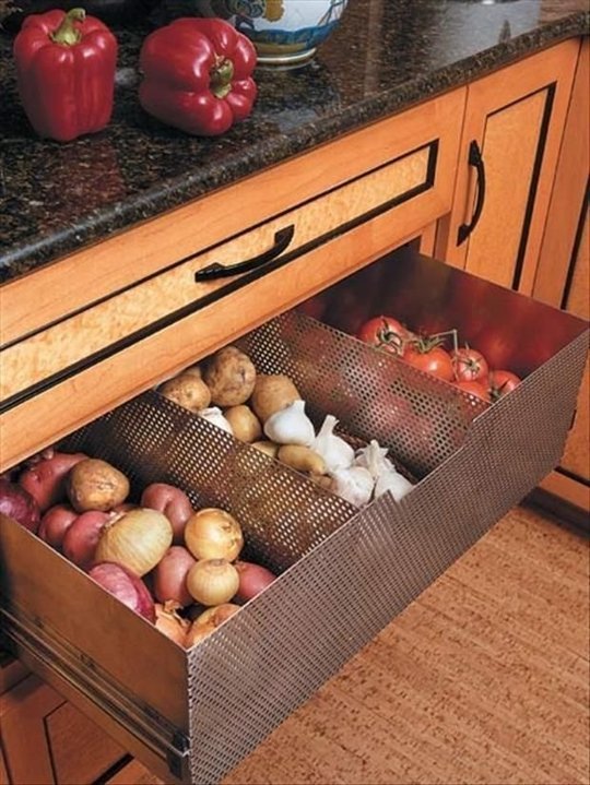 Perforated metal vegetable bins